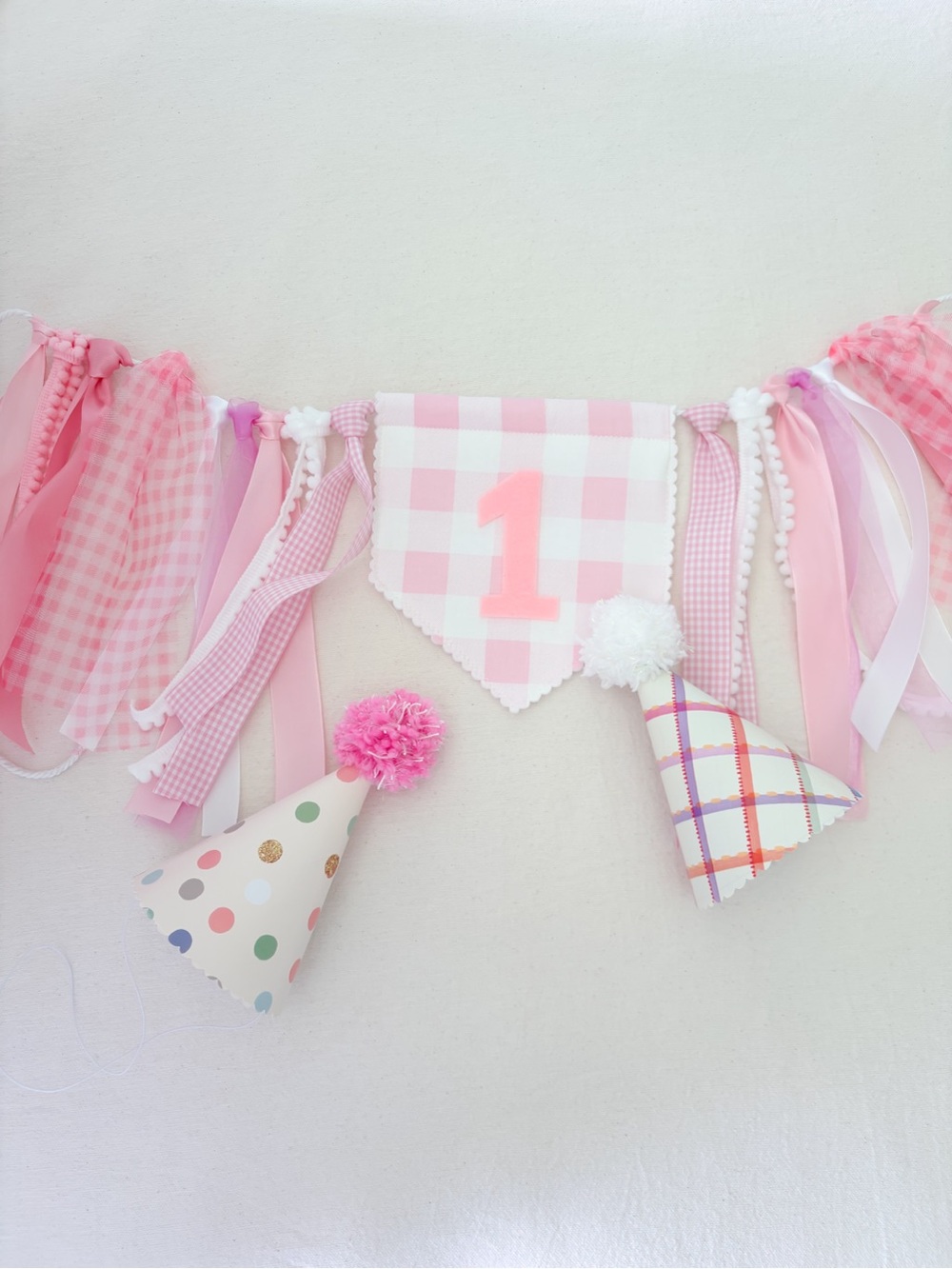 Pink gingahm First Birthday Banner ONLY